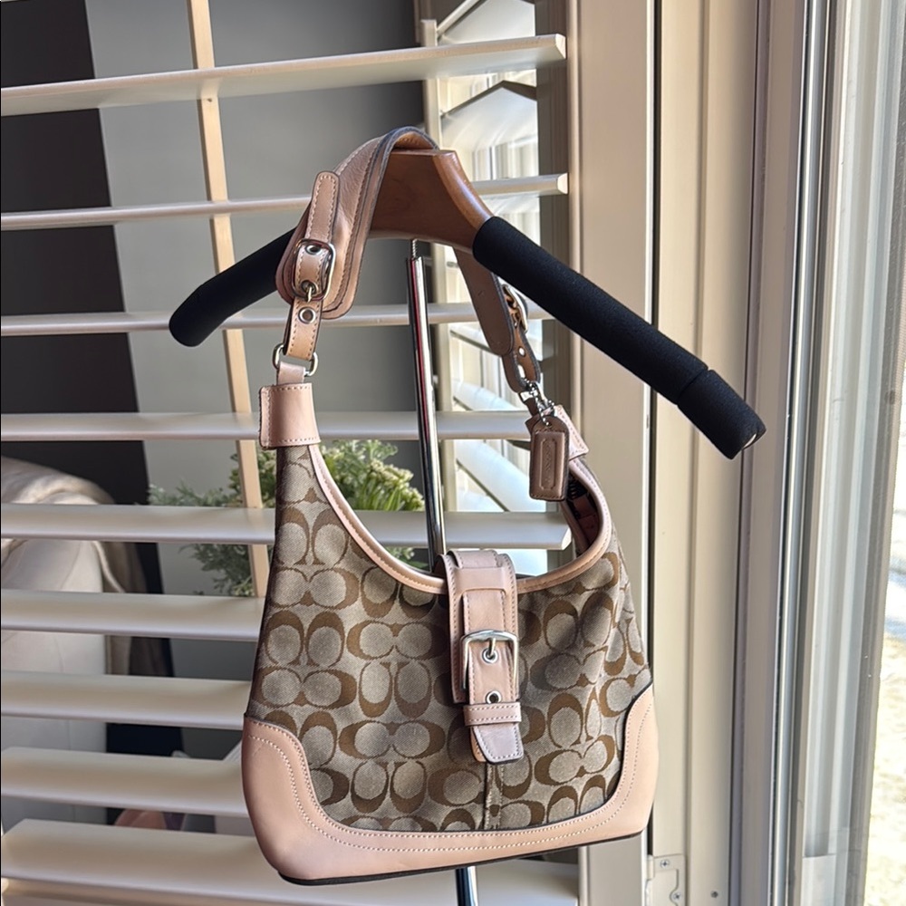 Tan and Cream Monogram Shoulder Bag